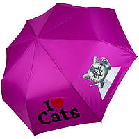 Дитяча складана парасоля для дівчаток і хлопчиків на 8 спиць "I♥Cats" з кішками від Toprain, малиновий 02089-1