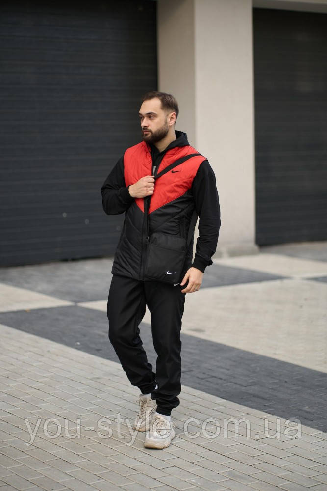 Комплект 'Clip' Nike жилет помаранчево-чорний + штани president. Барсетка у подарунок!