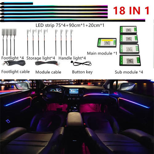 Ambient Light LED 18 в 1 на любое авто. Контурна підсвітка салону Амбіт ...