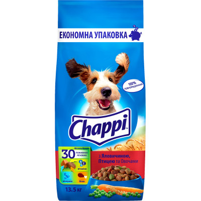 Сухий корм для собак Chapdi з яловичиною, птицею й овочами 13.5 кг (5998749128350)