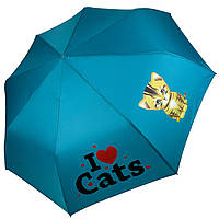 Дитяча складана парасоля для дівчаток і хлопчиків на 8 спиць "I♥Cats" з кішками від Toprain, бірюзовий 02089-2