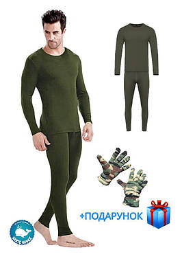 Термобілизна чоловіча комплект (кофта +штани) хакі + Рукавички в подарунок