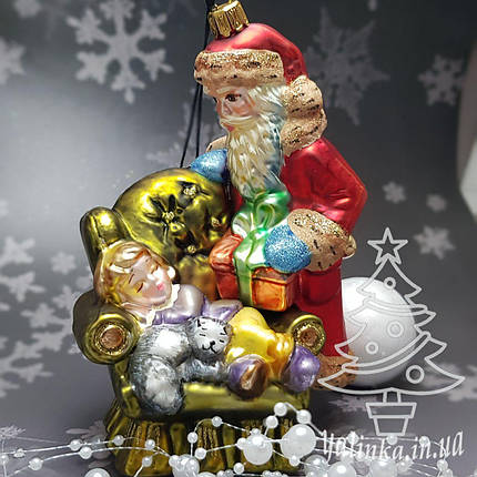 Скляна ялинкова іграшка Санта и ребенок в кресле Komozja Family Santa Claus, фото 1