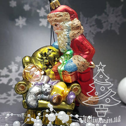 Скляна ялинкова іграшка Санта и ребенок в кресле Komozja Family Santa Claus, фото 3