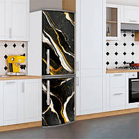 Наклейка для холодильника, текстура под черный мрамор с золотом, 200х60 см - Лицевая+Правая(C), с ламинацией
