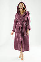 Женский халат с капюшоном Nusa 6890 длинный, фуксия