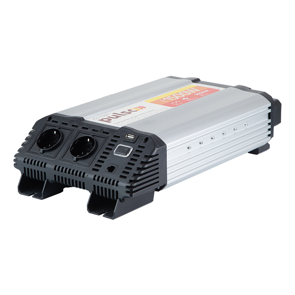 Перетворювач напруги  12V-220V/ 1500W/ USB-5VDC2.0A/ син.хвиля/клеми  PULSO ISU-1500