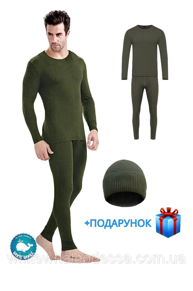 Термобілизна тактична чоловіча комплект (кофта +штани) хакі + Шапка