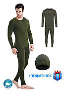 Термобілизна тактична чоловіча комплект (кофта +штани) хакі + Шапка