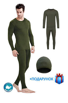 Термобілизна  тактична чоловіча комплект (кофта +штани) хакі + Шапка