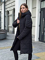 Женская зимняя парка черная до -25*С Длинная куртка пуховик с капюшоном до колен