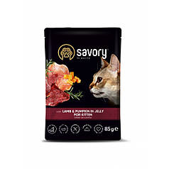 Savory Пауч для кошенят  з ягням  та гарбузом  у желе,85г