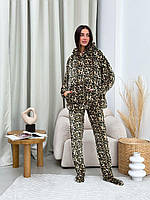 Теплая качественная женская пижама домашний уютный модный костюм двойка для девушки из ткани махра пижамная