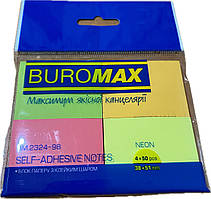 Блок паперу для нотаток Buromax NEON 38х51 мм 4 кол. по 50 арк. 2324