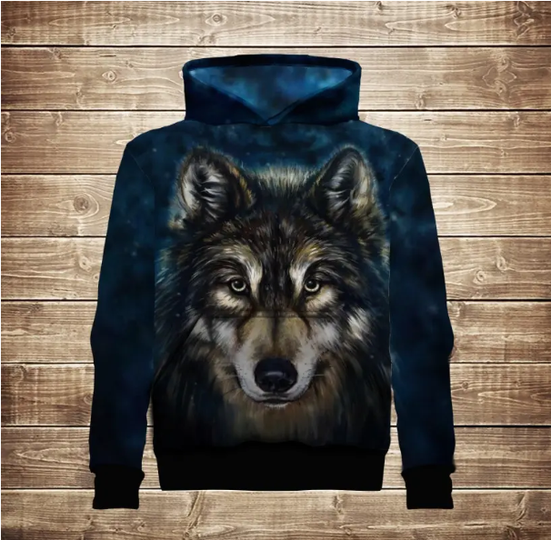 Толстівка з 3D принтом Вовк вночі  Wolf Face 44-46 (S-M), фото 1