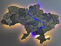 Подробная карта Украины с подсветкой рек и по контуру цвет Dark Nut 90х60 см L - 150*100 см