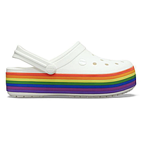 Crocs Crocband Platform Rainbow Original женские, Кроксы крокбенд на платформе белые с разноцветной подошве