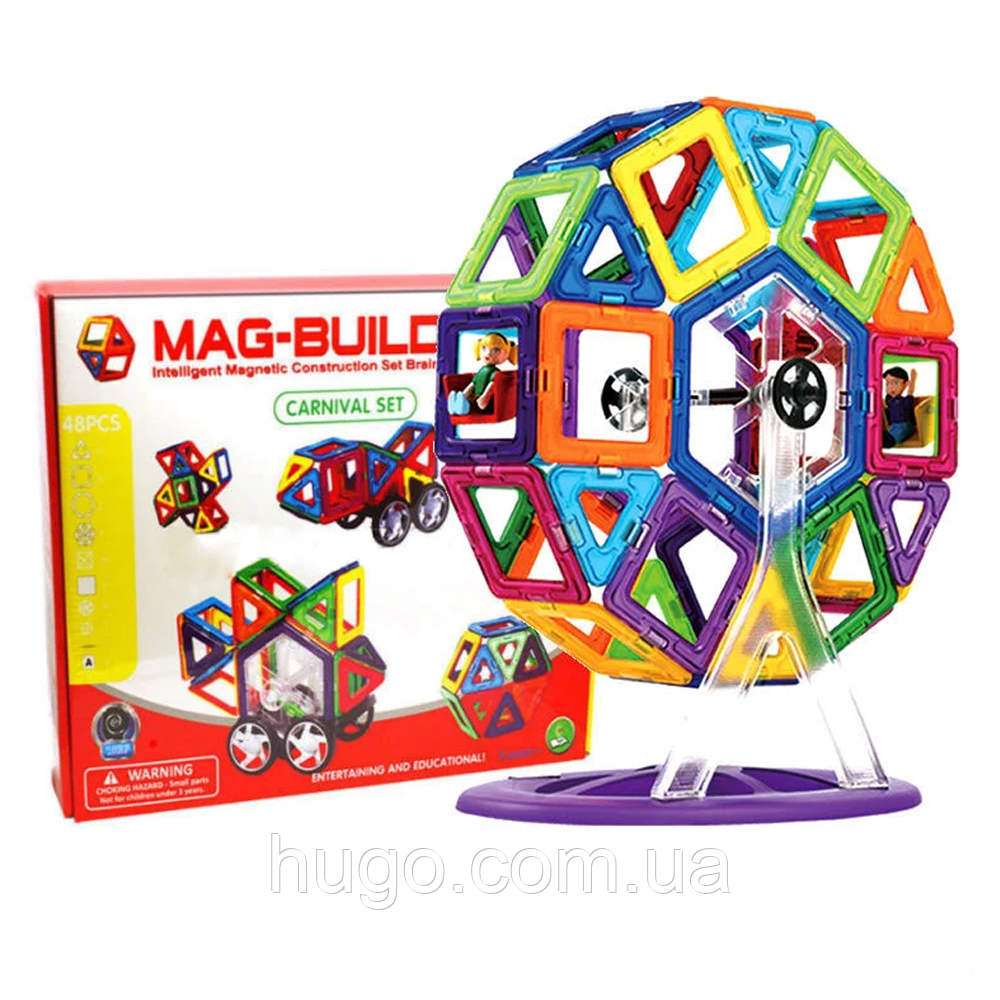 Дитячий магнітний конструктор 40 деталей, Magic Building / Розвиваючий конструктор для дітей / Конструктор 3D, фото 1
