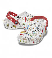 Детские сабо Crocs PEANUTS CLASSIC CLOG KIDS 208630 28, Белые в принт