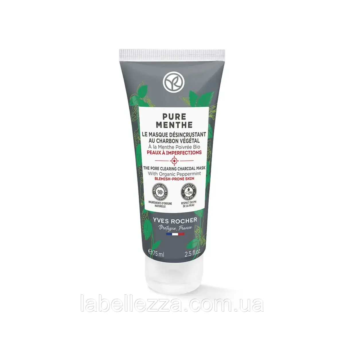 Очищаюча Маска з Вугіллям та М'ятою Yves Rocher Pure Menthe для Матовості 75мл