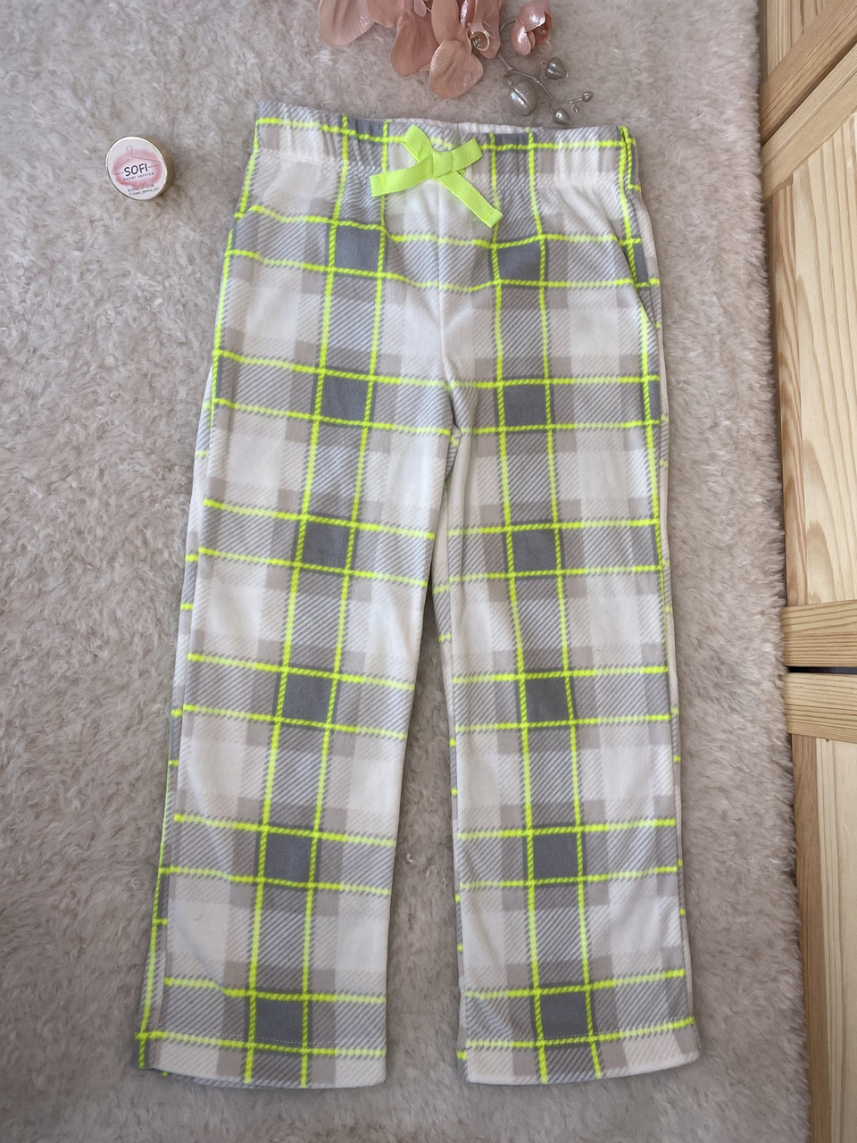 Піжамні штани Old Navy  флісові теплі  сірі в квадратик Олд Неві XS (107-114см), фото 1