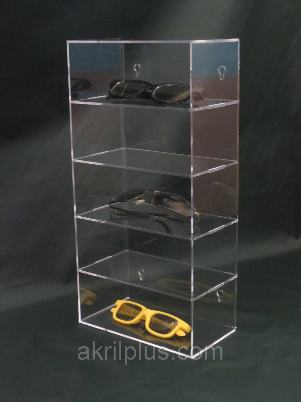 Вітрина для презентації окулярів на 5 пар настінна відкрита прозора