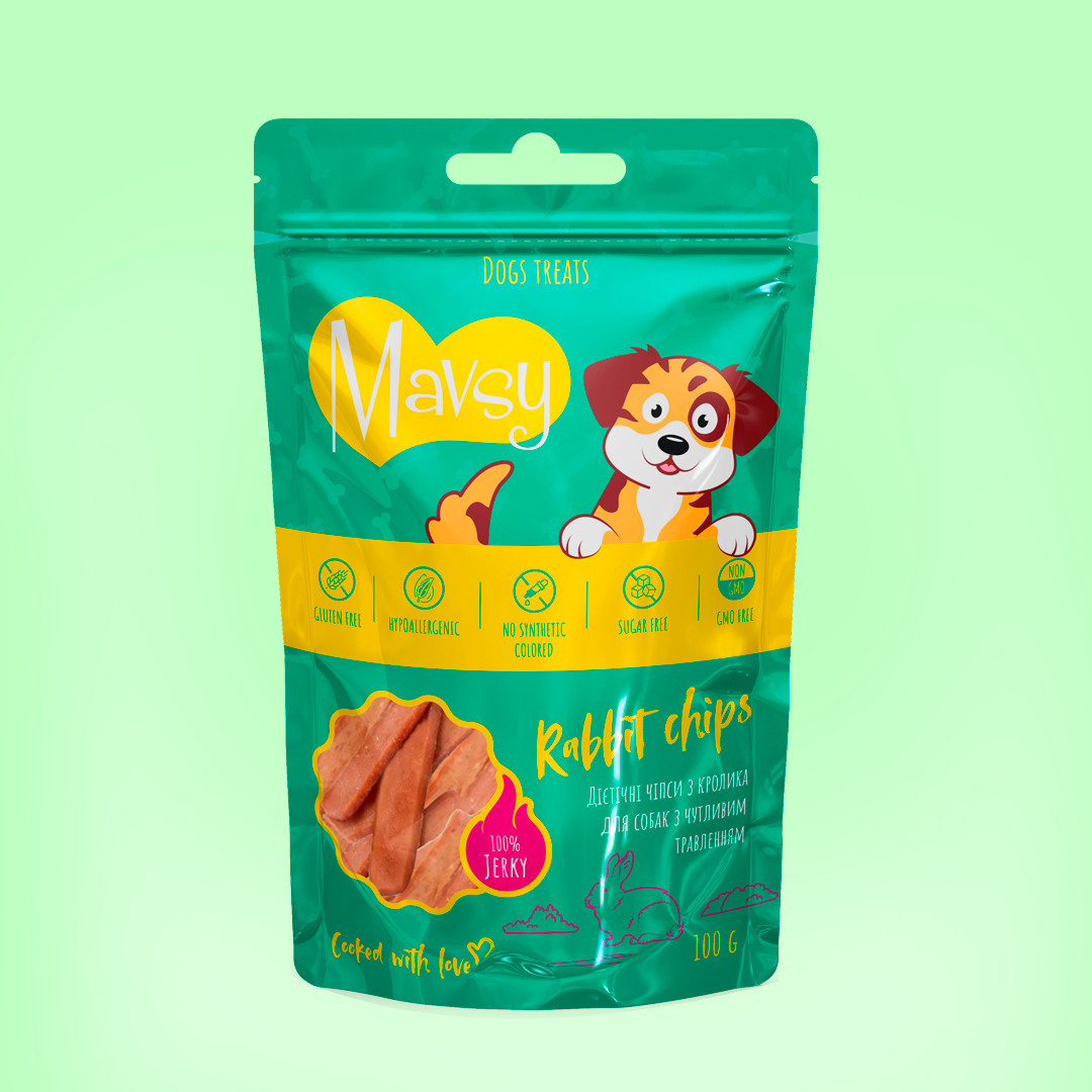 Ласощі для собак Mavsy чіпси з кроліка | Mavsy Dried Rabbit Chip 100 грам