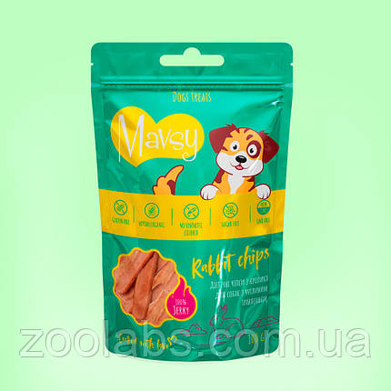 Ласощі для собак Mavsy чіпси з кроліка | Mavsy Dried Rabbit Chip 100 грам, фото 1