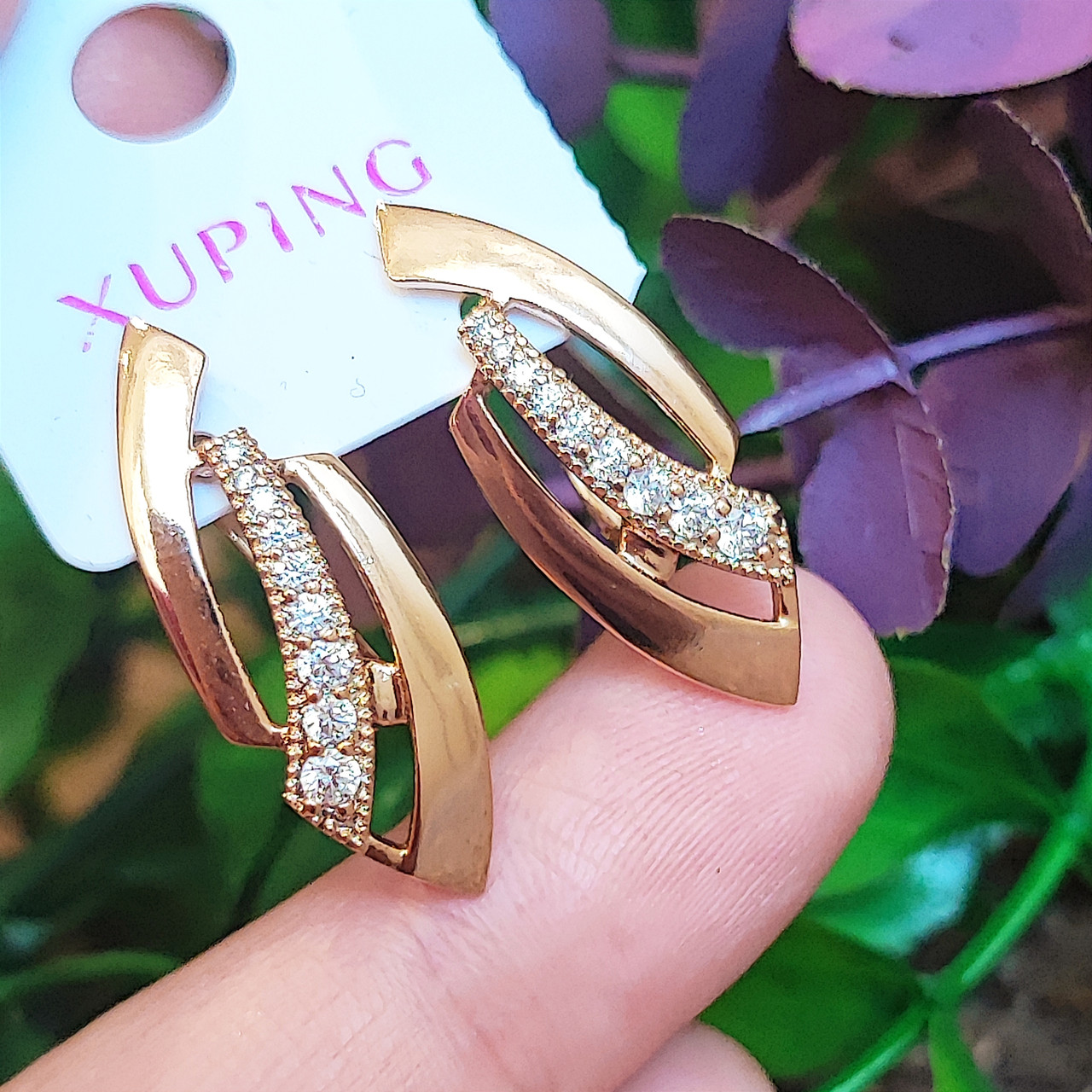 Сережки Xuping довжина 2.7см ширина 9мм медичне золото позолота 18К с1178