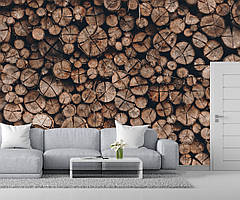 Фотошпалери вінілові лофт під дерев'яні поліна, дрова 3D для спальні, залу, передпокою. Преміум якість! Індивідуальні розміри.