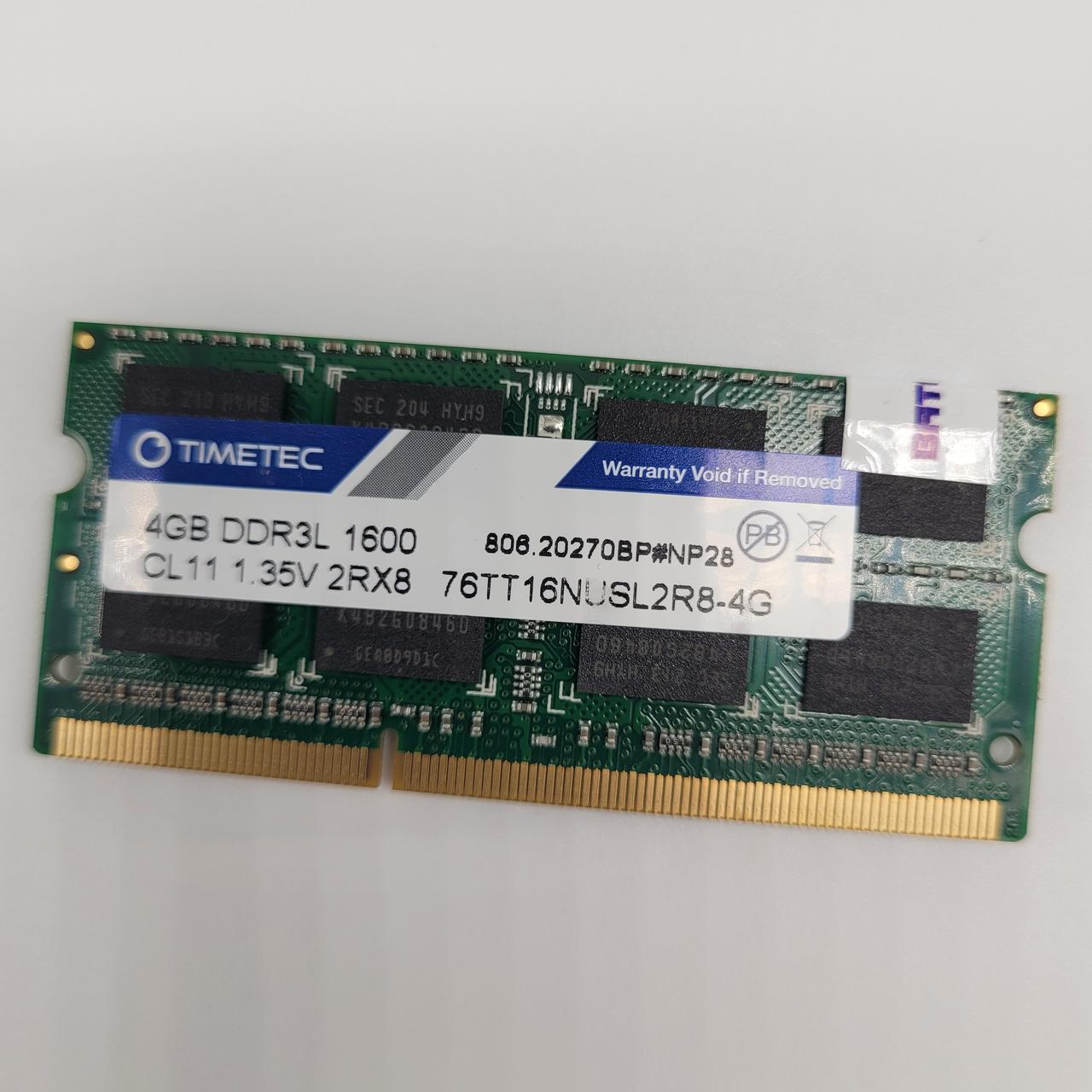 Оперативна пам'ять ноутбука Timetec SODIMM DDR3L 4Gb 1600MHz 12800s CL11 1.35V (76TT16NUSL2R8-4G) Б/В