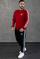 Мужской зимний спортивный костюм Adidas бордовый с лампасами без капюшона Комплект Адидас на флисе (G)