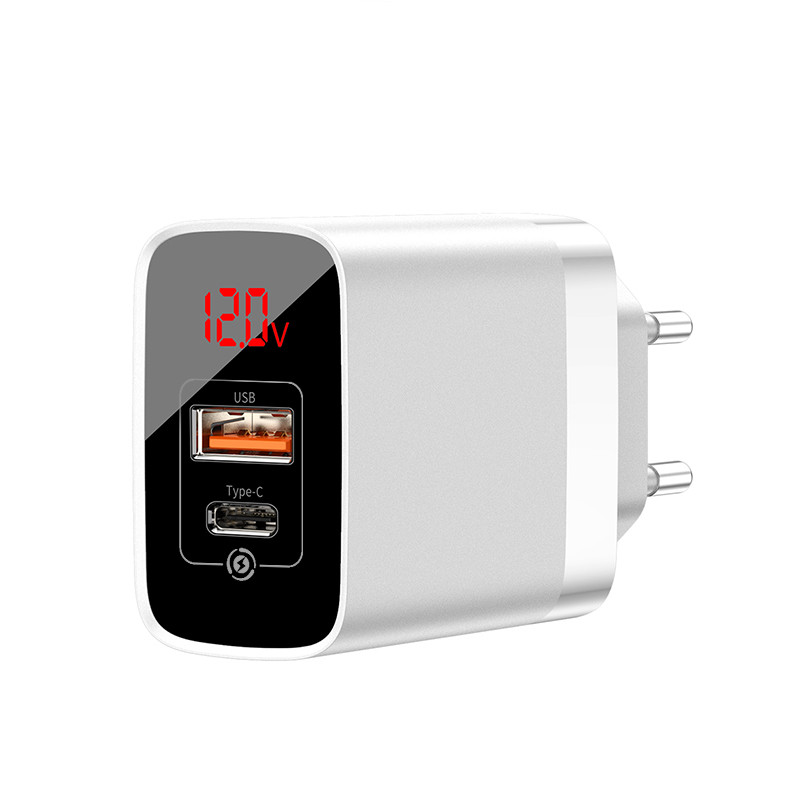 Мережевий зарядний пристрій Baseus Mirror Lake Digital Display, 2 порта, USB + Type-C Белый (CCJMHC-A02)