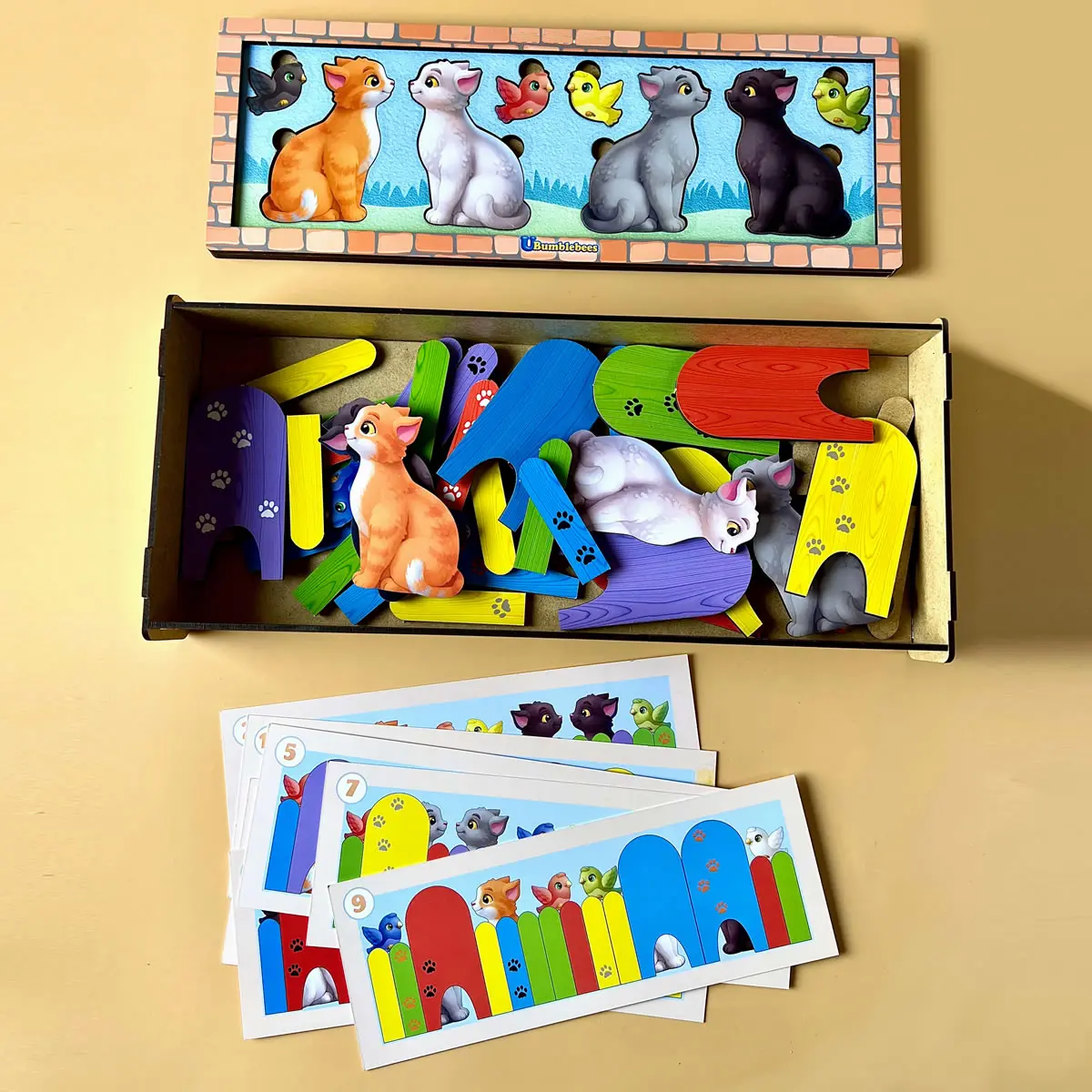Дерев'яна розвиваюча гра для дітей з картками Котики за парканом Ubee ПСФ150