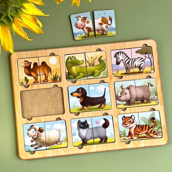 Розвиваючий сортер-пазл дерев'яний Дивовижні звірятка Гра для малят Ubee ПСД162, фото 1