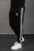 Мужские зимние спортивные штаны Adidas черные с лампасами Брюки Адидас на флисе (Bon)