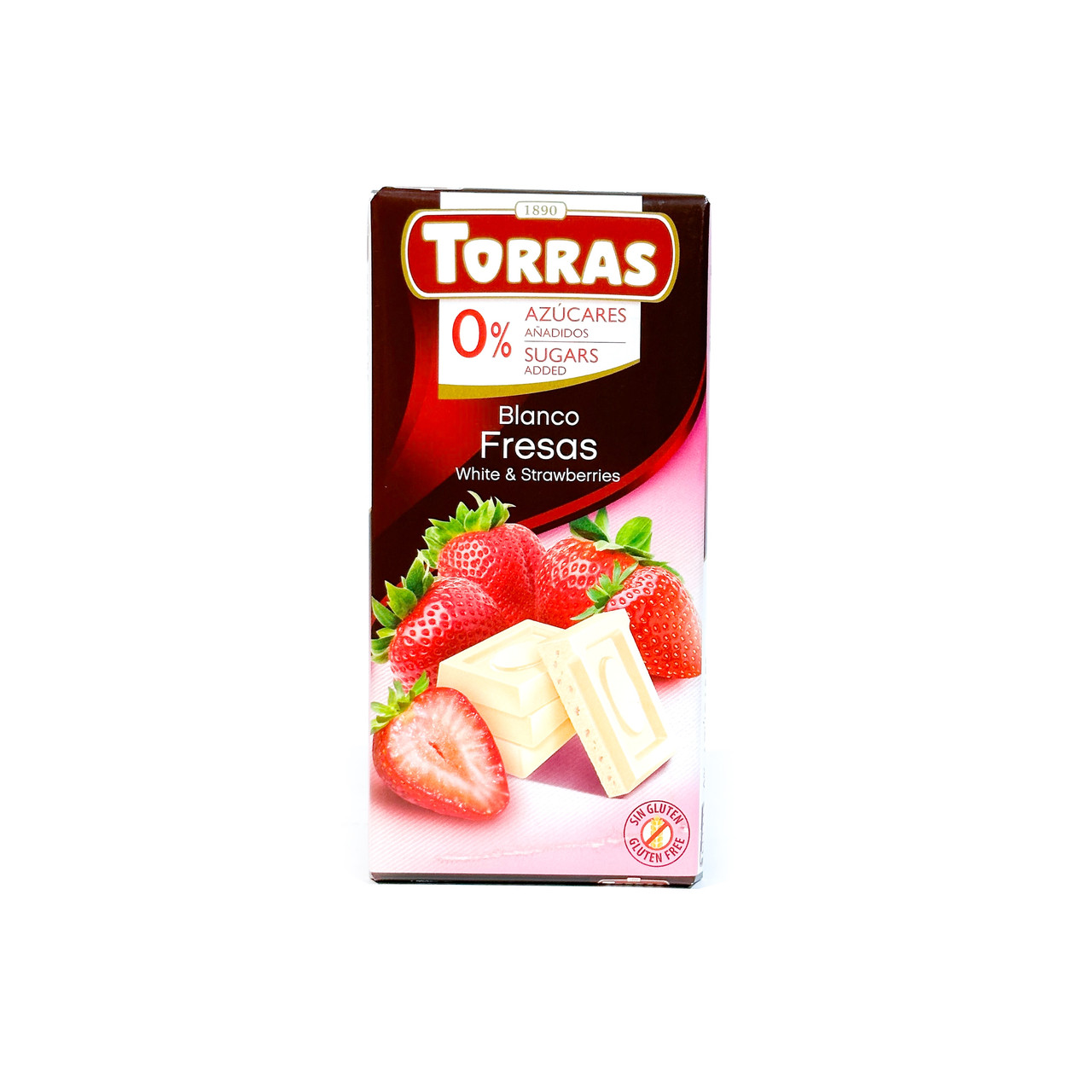 Шоколад безглютеновий білий без цукру з полуницею 75г Torras