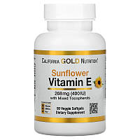 Витамин Е из подсолнечника California GOLD Nutrition "Sunflower Vitamin E" с токоферолами, 268 мг (90 капсул)