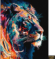Картина за номерами Тварини 40х50 Картини по цифрах на полотні Граціозний лев з фарбами металік extra Ідейка KHO6517