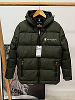 Мужская зимняя куртка Champion хаки до -25*С теплая зимний пуховик Чемпион с капюшоном (Bon)