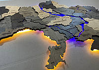 Деревянная 3D карта Украины с LED подсветкой рек Elis river 90х60 см L - 150*100 см