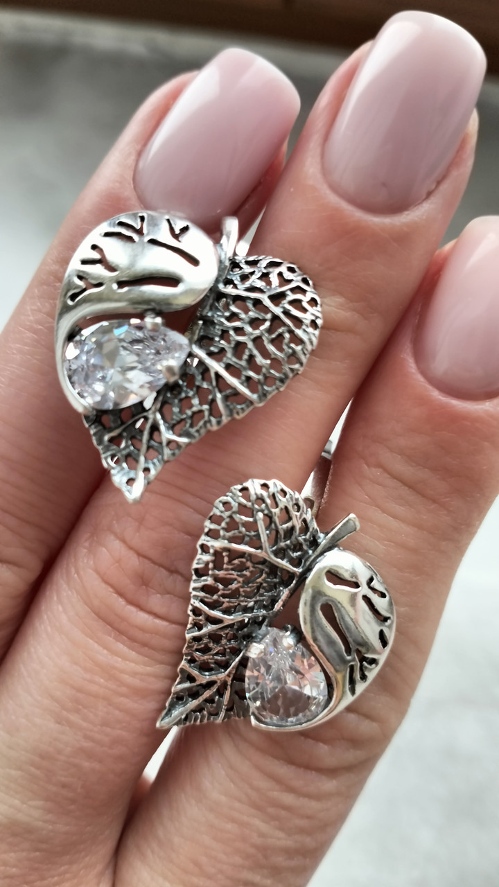 Срібні сережки Лист, фото 1