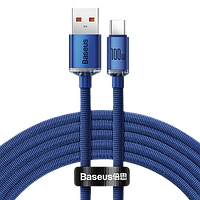 Кабель Baseus Crystal Shine USB 2.0 to Type-C 100W 2M Синий (CAJY000503)