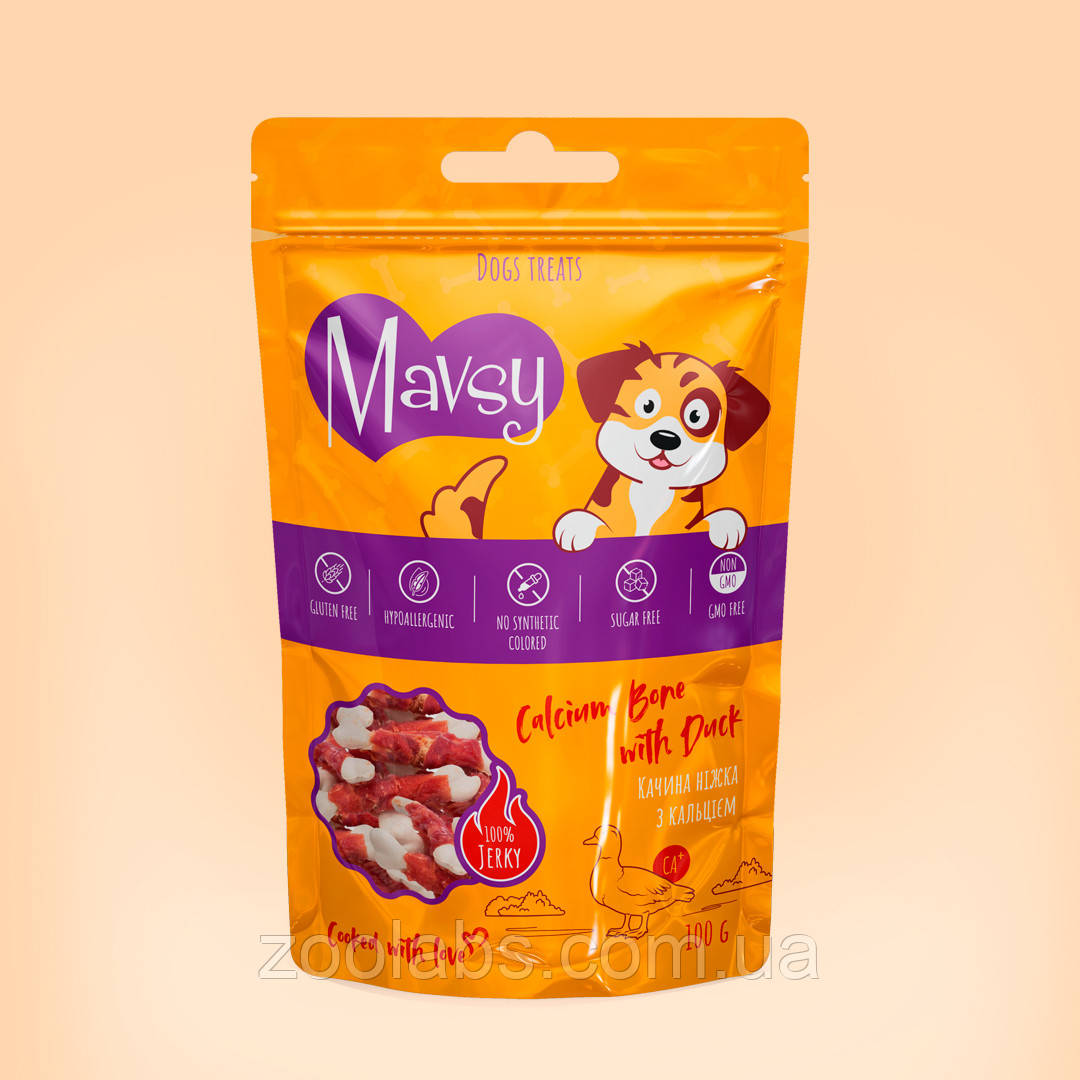 Ласощі для собак Mavsy качина ніжка з кальцієм | Mavsy Calcium Bone With Duck 100 грам