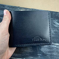 Кожаное портмоне ручной работы чёрного цвета TsarArt с ручным швом на два отделения