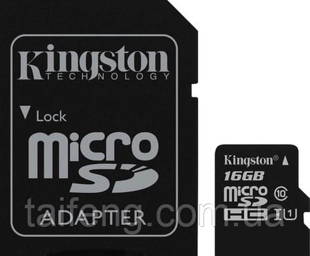Картка пам'яті micro SDHC 16 GB Kingston (class 10) (UHS-1) (С АДАПТЕРОМ), фото 1