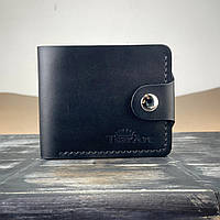 Шкіряне портмоне ручної роботи чорного кольору Tsar.store з ручним швом на два відділення
