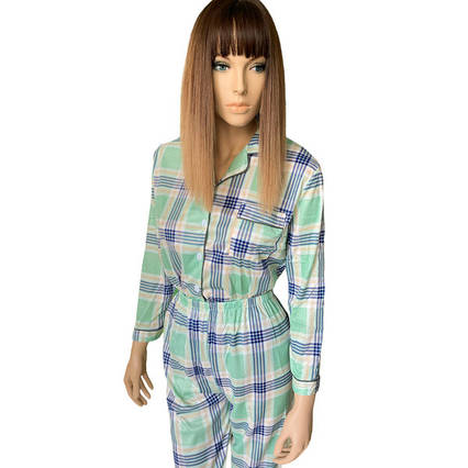 Піжама жіночий костюм М'ятна хмаринка Bonntee м'ятний у клітинку