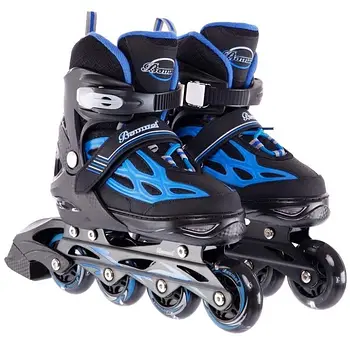 Ролики дитячі (35-38 розмір, підсвічування, захист) 86930-М Чорно-сині | Роликові ковзани розсувні