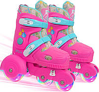 Ролики детские с защитой (30-33 размер, колёса PU, подсветка) 57401-S Розовые | Роликовые коньки раздвижные